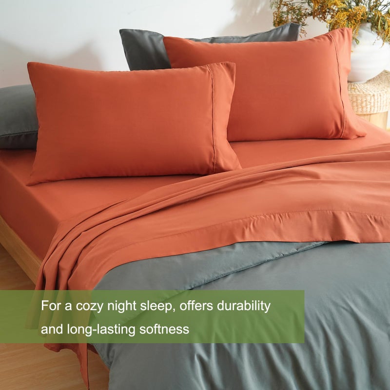 Mohap Bed Sheet Set 4 Pieces Double Brushed Microfiber 1800 - Breathable Cooling Luxury Soft Bedding - Full Persimmon - Image 5
